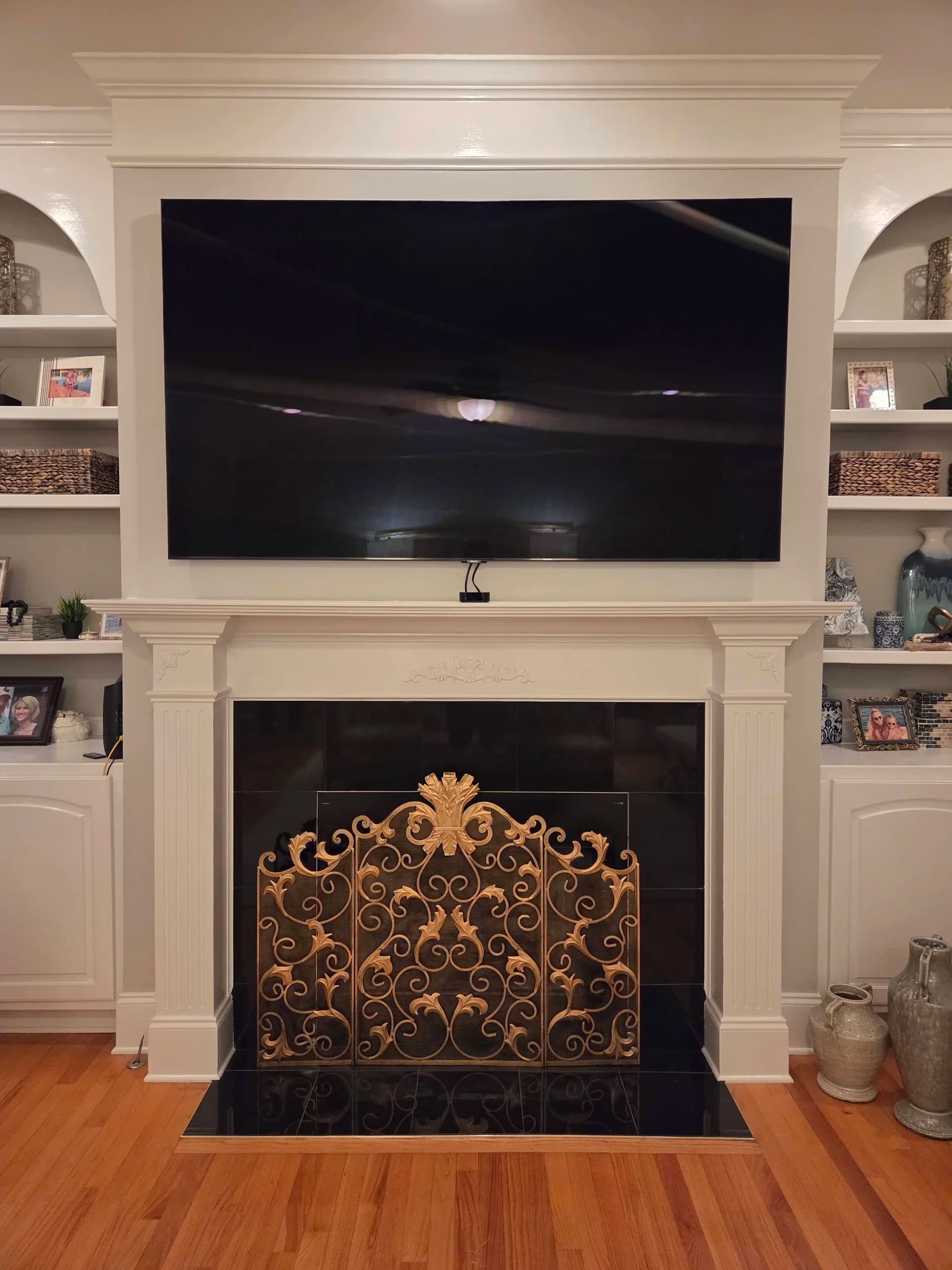 Fireplace and TV detail — clean install